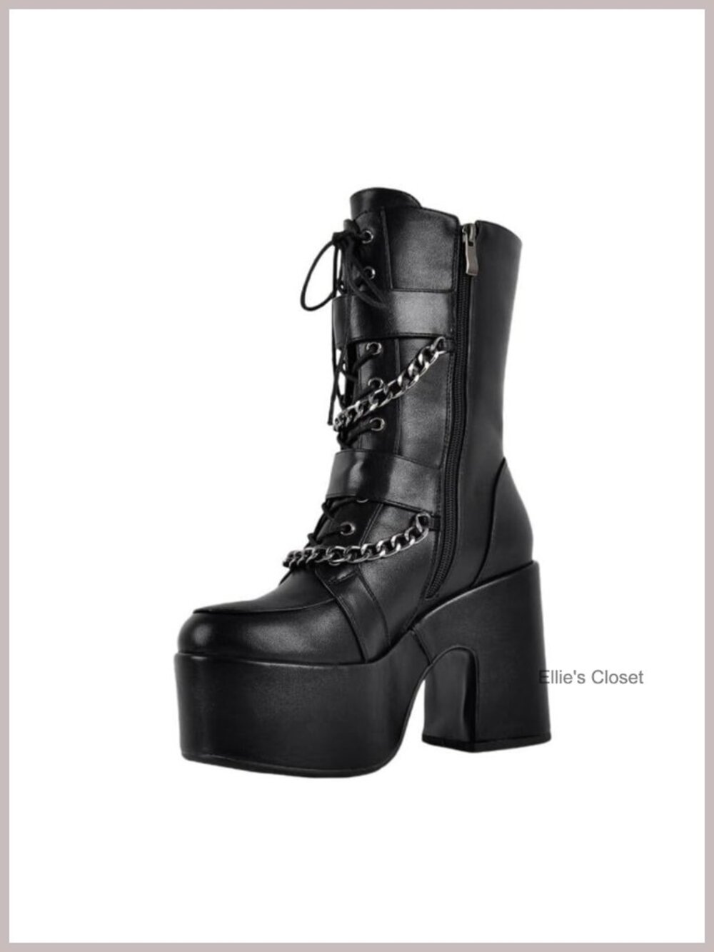 Gothic Platform Ankle Boots Chunky Block Heel Side Zipper Punk Rock